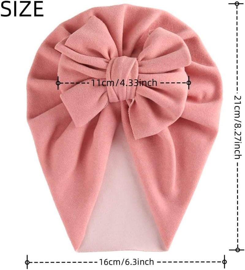 Esumun Baby Girls Hair Bow Turban Hat 6PCS Set, Top Bowknot Head Wrap Beanie India Caps for Infant Toddlers - Image 2